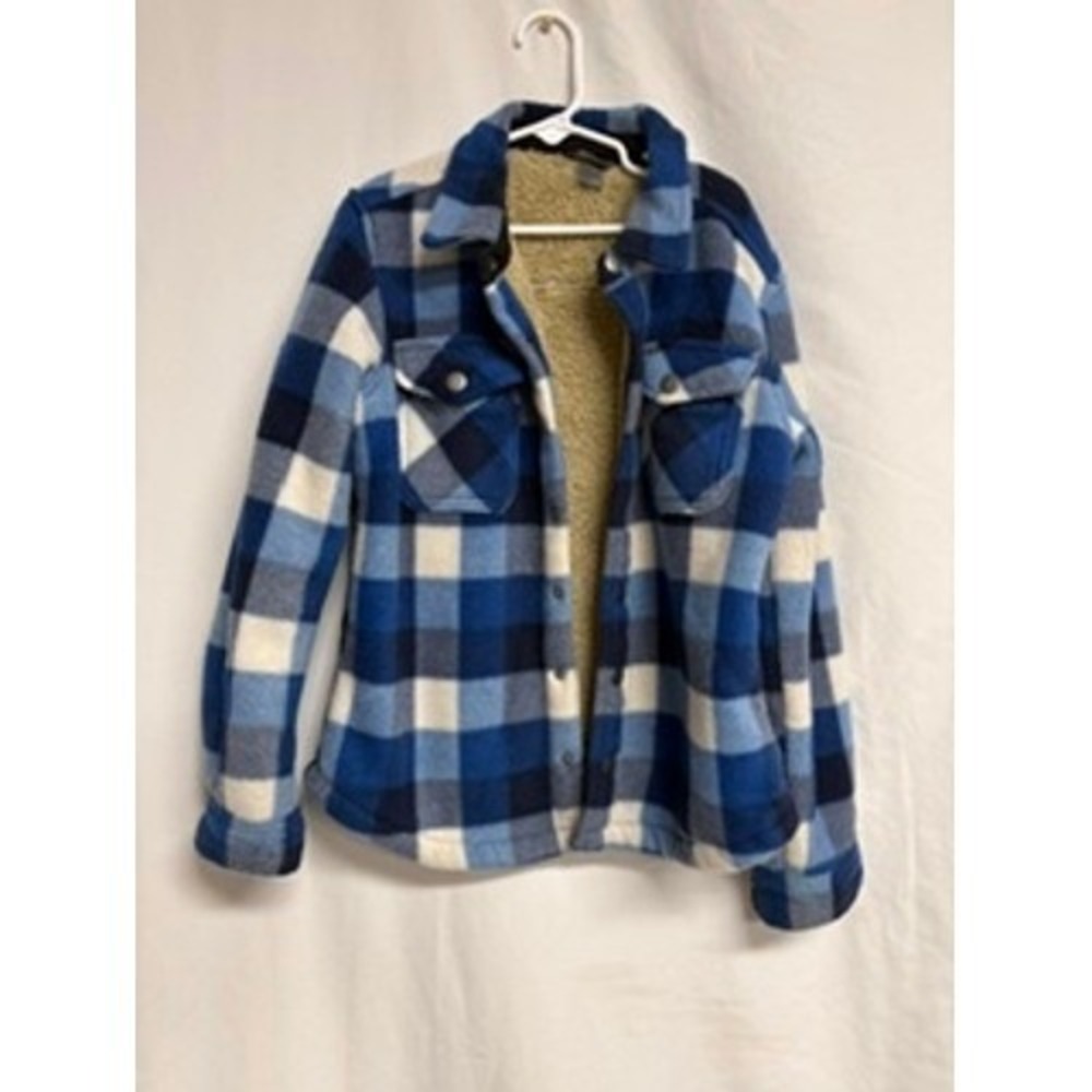 Boys Blue Buffalo Plaid Sherpa Lined Fleece Shirt Jacket Snap Front Size 8
